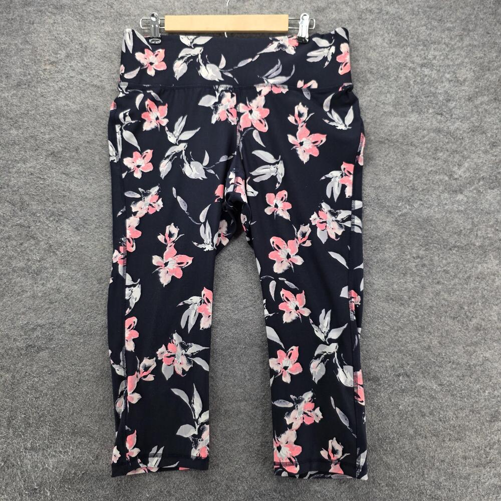 LIVI Active Leggings Womens 14/16 Navy Pink Floral Capri Cropped High Rise
